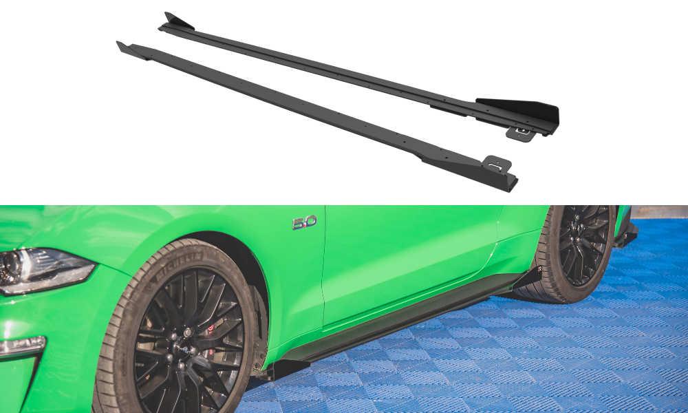 Maxton Design Street Pro Side Skirts Diffusers V.1 + Flaps Ford Mustang GT Mk6 Facelift