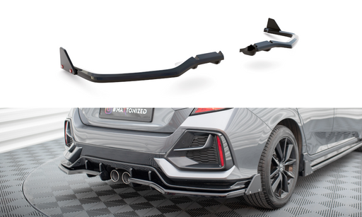 Maxton Design Rear Splitter (with vertical bars) + Flaps Honda Civic Sport Mk 10 Facelift