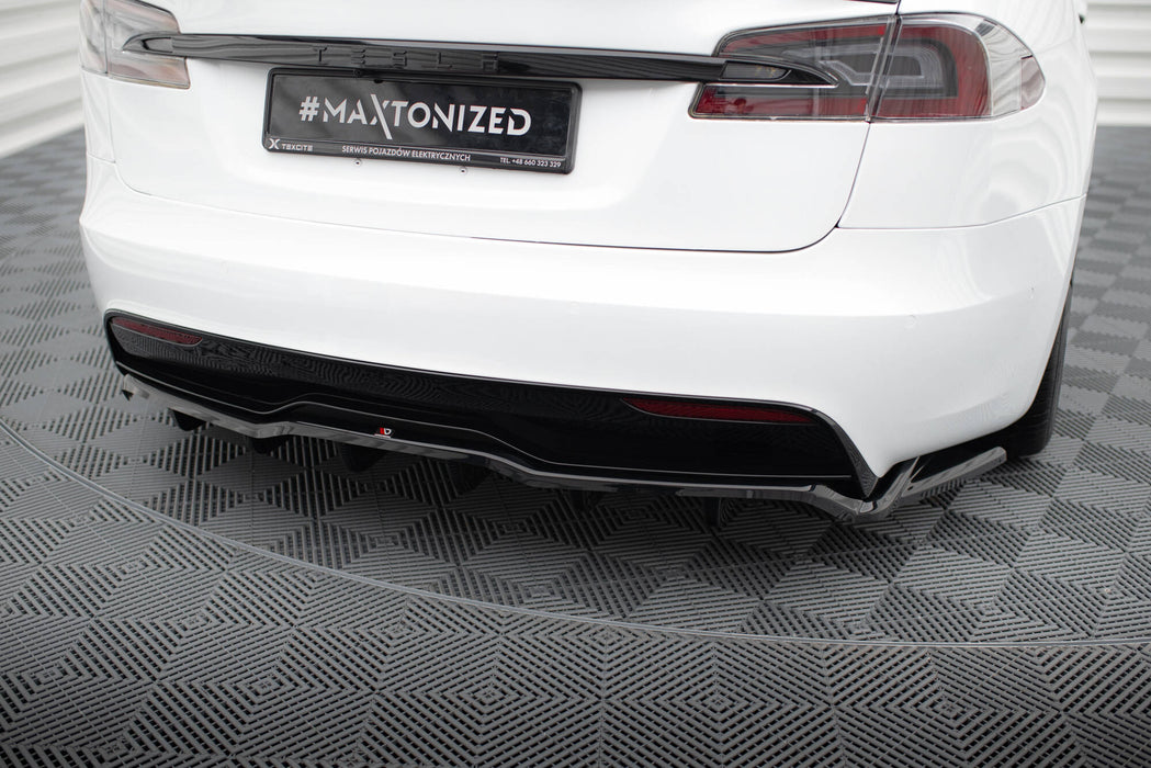 Maxton Design Rear Splitter (with vertical bars) V.2 Tesla Model S Plaid Mk1 Facelift